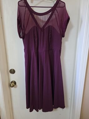 torrid Plum Fit-and-Flare Mesh Yoke Midi Dress